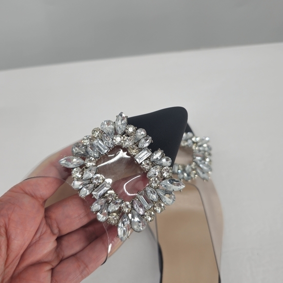 Black Clear Rhinestone Slingback Sandal Pumps - Picture 12 of 13
